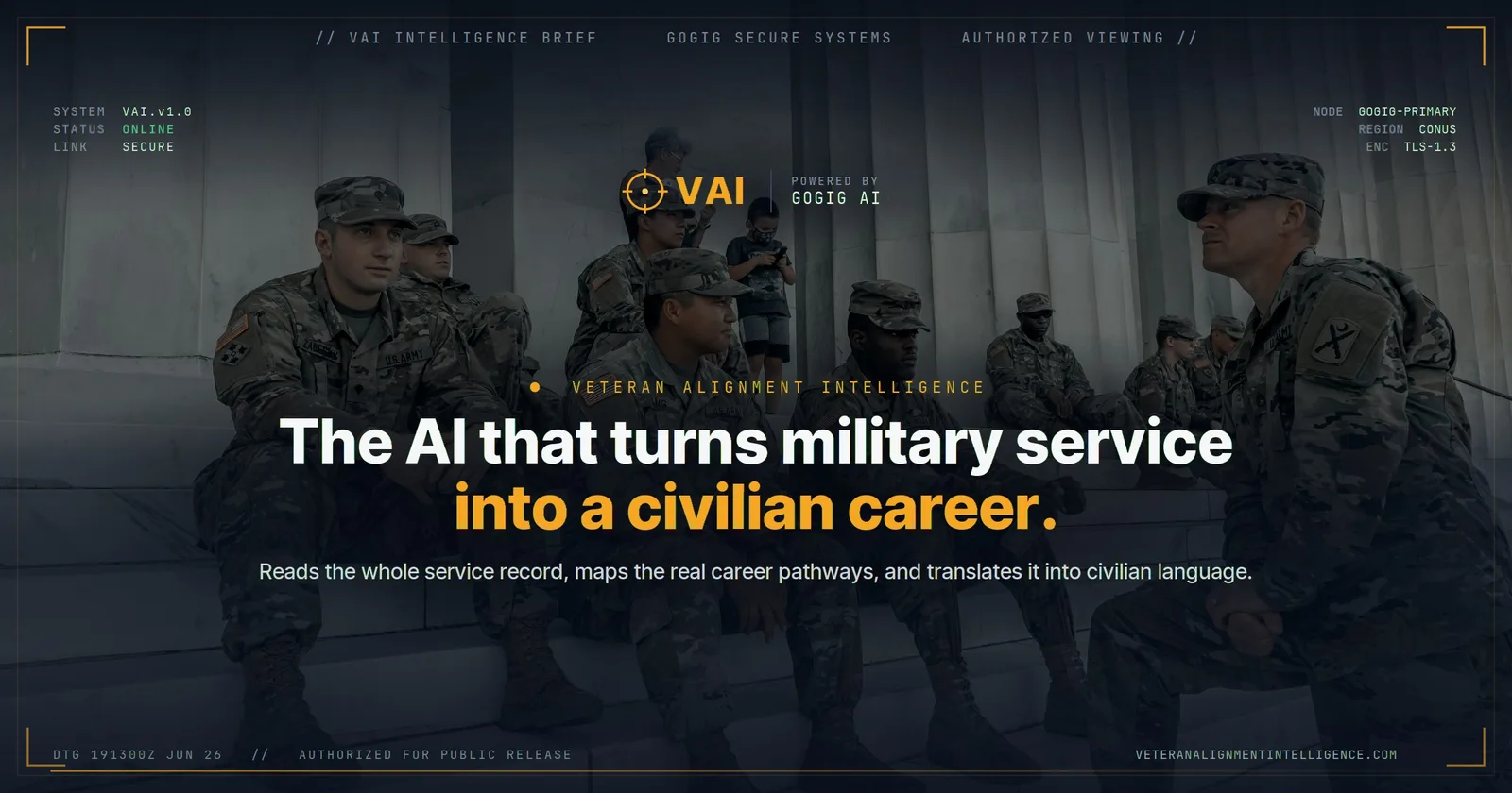 Veteran Alignment Intelligence by GoGig, translating military service into civilian careers
